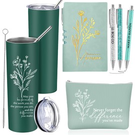Funnymoom 6 Pcs Boss Appreciation Day Gift for Lady Thank You Gift May You Be Proud 20 oz Boho Flower Aesthetic Tumbler Makeup Bag A6 Leather Journal and Ballpoint Pens Office Christmas Gift (Green)