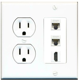 Wallplate City 2 Port CAT5E Ethernet HD Wall Plate + Round Power Outlet