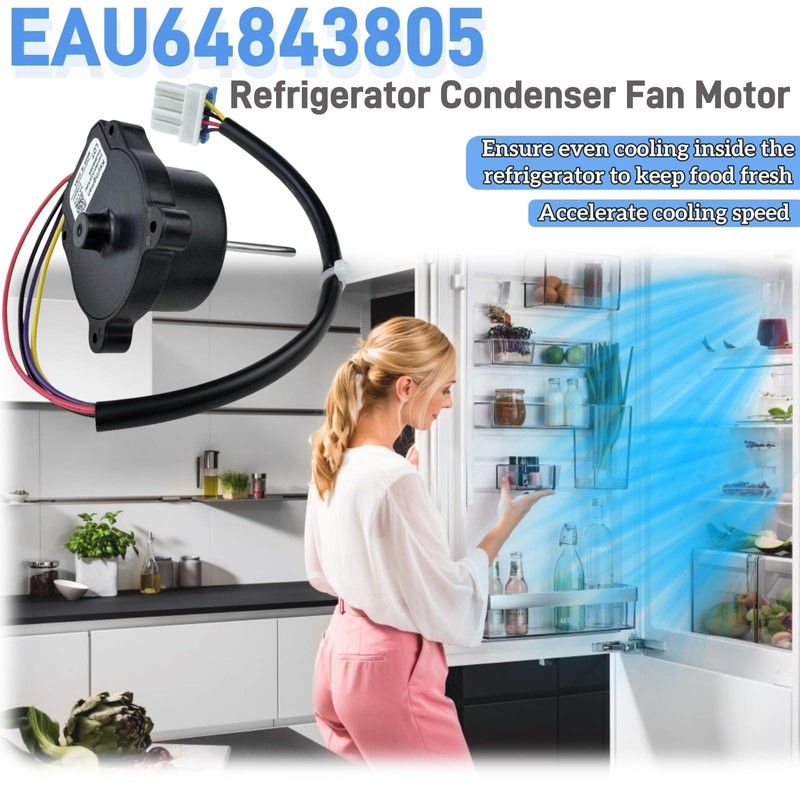 EAU64843805 Refrigerator Condenser Fan Motor Assembly Compatible with LG/Kenmore Refrigerator,