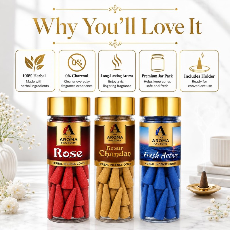 The Aroma Factory Organic Incense Dhoop Cones (Saffron Sandal, Rose,