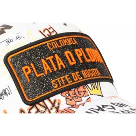 Plata o Plomo Cap White and Orange Rhinestone Streetwear Power Colombia Baseball Unisex, White, One Size, White