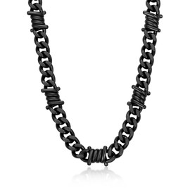 Bandmax Black Barbed Wire Necklaces for Men Women Stainless Steel 12MM Chunky Designer Punk Emo Style Cuban Link Chains Thorn Chain Necklaces Gift for Christmas Birthday