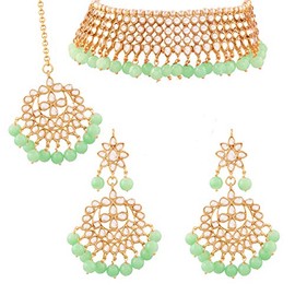 I Jewels Traditional Kundan & White Pearl Choker Necklace Set For Women (K7075), not-applicable