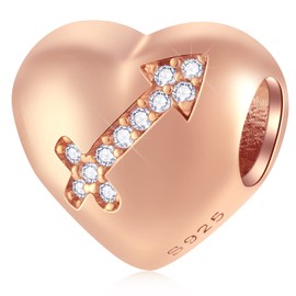 GLOWDAS - Signo del zodíaco de oro rosa con circonita cúbica transparente en plata de ley 925, 12 abalorio de constelación/horóscopo para pulseras europeas de Birday, regalos para