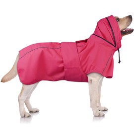 OUOBOB Dog Raincoat XXL, Waterproof Dog Raincoats for Large Dogs with Hood, Leash Hole, Reflect Strips, Ideal for Rain, Snow, Windy Weather & Outdoor Walks, Camping, Hiking - Pink