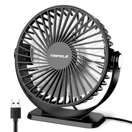 TriPole Small Desk Fan USB Powered Portable Fan 3 Speeds Strong Airflow Mini Fan 360°Rotation Personal Table Fans for Home Office Bedroom Desktop, 5.1 Inch Black, 4.9ft Cable