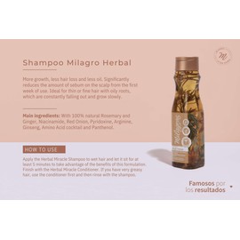 Shampoo de Romero Milagros Colombian Hair Care Products for Natural Growth, Strengthening, and Repair Set of 1, 100% Natural and Original