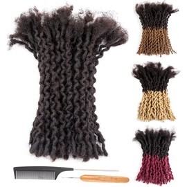 DAIXI 0.4cm Thickness 10 Strands 8 Inch 100% Human Hair Curly Wave Dreadlock Extensions for Man/Women Full Head Handmade Permanent loc Extensions Bundles Can Be Dyed Bleached Curled Twisted including