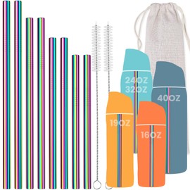 NiHome 8PCS Stainless Steel Straws for Owala Water Bottle, 4 Lengths Compatible with FreeSip 19oz 24oz 32oz 40oz, Tritan 25oz, Kids’ FreeSip 16oz, with Cleaning Brush & Travel Storage Bag (Iridescent)