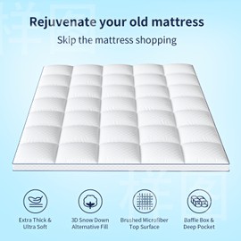 Mattress Topper Queen Mattress Pad Cover Mattress Protector with 8-21 Inch Deep Pocket Overfilled Down Alternative Filling
