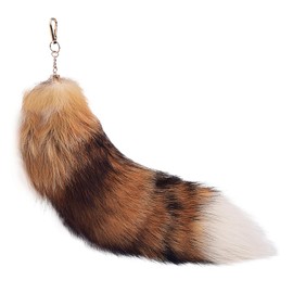 Luxe Fox Fur Tail Keychain - Furry Tail with Gold Clasp for Women, Therian Cosplay Fashion Accessories (Sun fox)
