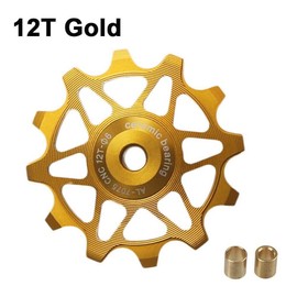 TEAMWILL Bike Ceramic Pulley Rear Derailleur 12T 14T Guide Bearing Jockey Wheel (12T Gold)