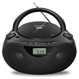 Nextron Portable CD Player Bluetooth Boombox with AM/FM Radio, USB, AUX-in, Headphone Jack, CD-R/RW & MP3-CD Compatible, Stereo Sound with Bass Boost, AC/Battery Operated – Black