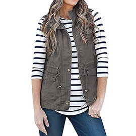 SENSERISE Womens Utility Vest Lightweight Military Vests Outerwear Sleeveless Jacket Anorak Coat with Pockets(Dark Grey,XL)