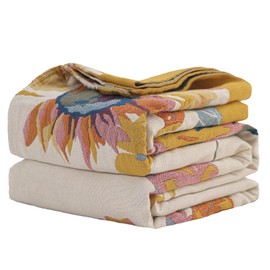 NIFTYLOOM Boho Cotton Throw Blanket - Large Soft All-Season Blanket, Lightweight Blanket with Rustic Floral Design for Bed and Couch, Suitable for Living Room and Farmhouse Decor