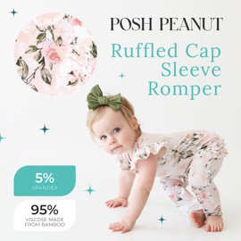 Posh Peanut Baby Girl Pajamas – Ruffled Cap Sleeve Romper PJs – Soft Viscose from Bamboo One-Piece for Babies & Toddlers (12-18 Months) Vintage Pink Rose
