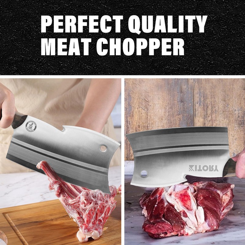Kitory Meat Cleaver 7", Butcher Knife Bone Cutter Multi-Purpose Dual