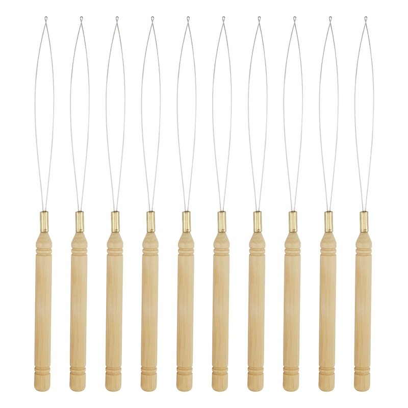 10 PCS Wood Hair Extensions Loop Needle Threader Pulling Hook