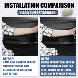 Adunsiaoto Adjustable Car Left Arm Elbow Support, Car Door Armrest Support Pad, Universal Vehicle Armrest Pad Elbow Support Side Adjustment Pads, With Storage Box, for Most Car Models(Black)