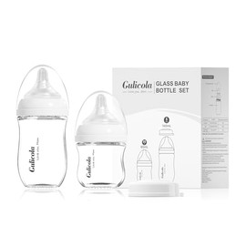 Juego de biberones de vidrio natural para recién nacidos, tetina similar al pecho, flujo lento y medio, anticólicos, cuello ancho, sin BPA, 0+ meses, 3 oz y 5 oz, 2 unidades