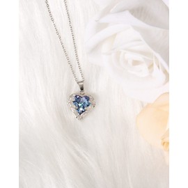 Anten Pink Heart Necklaces for Women, Mother's Day Gifts Silver Heart Pendant with Shiny Cubic Zirconia, Delicate Necklaces Jewellery Gift for Girls Mom Friend Sister