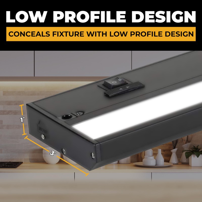 LED Under Cabinet Lighting Hardwired - 3CCT 12 Inch Black