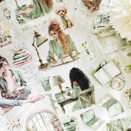 3 Rolls PET Washi Tape Set, Transparent Tapes, People Scrapbook Stickers for Scrapbooking Accessories, Junk Journaling, Bullet Journal, DIY Crafts, Painting (Reading Time 2)