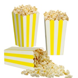 XIEHE 24 Pack Striped Popcorn Boxes - Carnival Parties Mini Paper Popcorn and Candy Containers, Party Supplies for Movie Nights (Yellow)