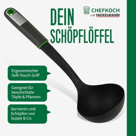 FACKELMANN Chefkoch Meets Ladle - Ideal for Serving and Scouring Soups etc. with Soft Touch Handle and Stainless Steel Insert