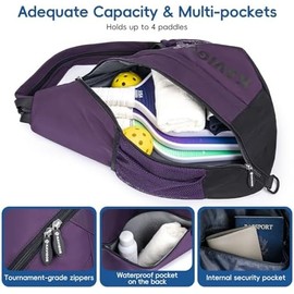 Pickleball Sling Bag Organizer for Paddles and Balls, Lightweight Crossbody Backpack with Wet Dry Pocket, Fence Hook and Court Gear Storage