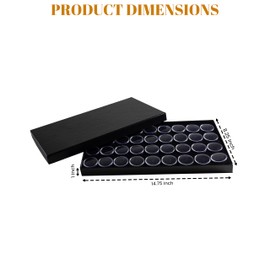 Novel Box Jewelry Tray with Lid 8.25x14.75x1 + Medium Size 36 Gems Jars | Glass Jewelry Box with Fitted Lid & Black Tray Foam Liner | Glass Rock Storage Box | Display Boxes for Collectibles