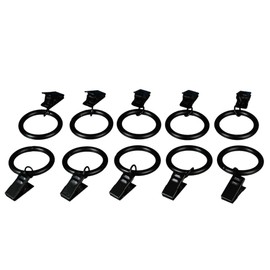 Liedeco Gardinenringe für Gardinenstangen mit Klammer Landhaus, ø 16 mm, 10 STK schwarz