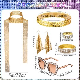 Goenb Pack of 6 Women's Disco Accessories, 70s Outfit, Women's Glitter Accessories, Disco Costume, Women's Retro Party Accessories for Carnival, golden