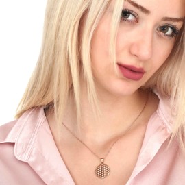 MadamLili - Blume des Lebens Halskette - 925 Sterling - Lebensblume Anhänger Heilige Geometrie Schmuck - Exklusive Schmuckbox (Rosegold)