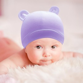 DRESHOW Newborn Baby Hats Mittens Set Hospital Hat Beanie Bear Ears Infant Hats Baby Cotton Gloves Scratch-Free Mittens for 0-6 Months, 3 Sets: Bear Ears Hats & Mittens 58-B03