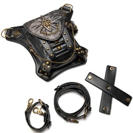 Steampunk Waist Bag Fanny Pack Fashion Gothic Leather Shoulder Crossbody Messenger Bags Thigh Leg Hip Holster Purse Travel Pouch Hiking Sport Chain Bags for Women Men