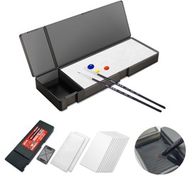 EWIS Wet Palette with Brush Cleaning Station,Portable Paint Palette for Acrylic Paints and Model Paint,Long-Lasting Moisture Locking Painting Pallette,Kids or Arts Crafts Painting Supplies(8.3″‌x2.8″)