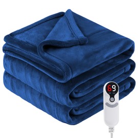 Eydna Electric Heated Blanket Twin Size 62”x84”,Soft with 6 Heating Settings 1-10 Hours Auto-Off, One Touch Operation, Machine Washable, Navy Blue