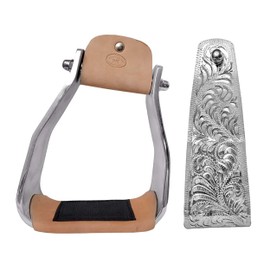 CHALLENGER Western 5" Wide Engraved Angled Aluminum Slanted Saddle Stirrups 51253