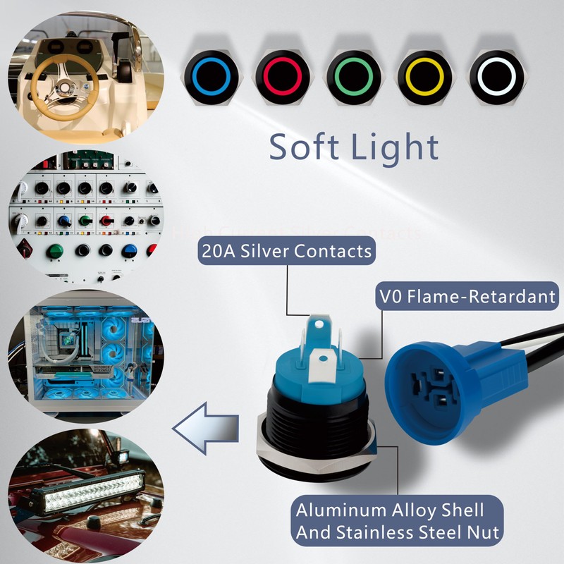 Ordentlich LED Latching Aluminum Push Button Switch 12-24V DC 20A
