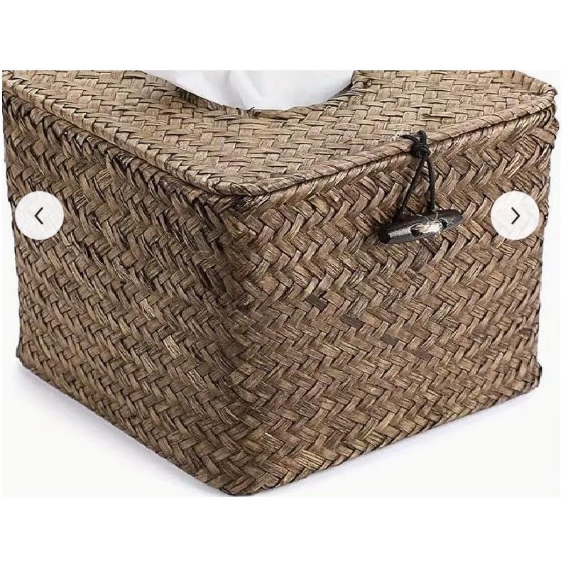 Square Rattan Tissue Box Cover (Whitewash)