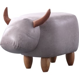 WAYUTO Animal Footstool Upholstered Ottoman Cow Bench for Living Room Dorm Foot Rest Step Stool Padded Seat Chair Wood Foot Heavy Duty Decorative