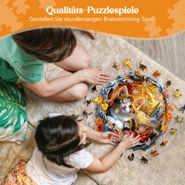 Wooden Puzzle Adult Kitten in Autumn - 280 Pieces Round Puzzle Gift Box Wall Decoration (Adult/Children)