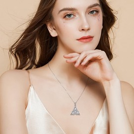 YAFEINI Triangle Celtic Knot Necklace 925 Sterling Silver White Shell Good Luck Celtic Knot Pendant Celtic Jewelry Religious Gifts For Women Young Lady
