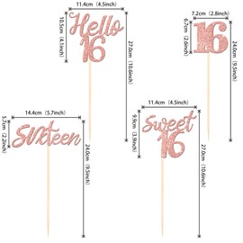12 PCS 16th Birthday Centerpiece Sticks Double Sided Glitter Hello 16 Sixteen Cheers to 16 Sweet 16 Table Flower Centerpieces Sticks for Happy 16th Birthday Party Decorations Supplies Rose Gold