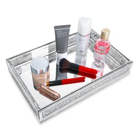 KANPURA Mirrored Crystal Tray Perfume Vanity Tray Glass Rectangle Makeup Tray Jewelry Organizer Tray for Bathroom Bedroom Dressing Table Decor