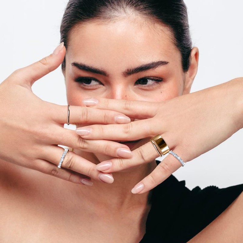 SZJCLTD 2 Pack 14K Gold Plated Stackable Rings Compatible with