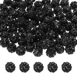 MECCANIXITY 100pcs 6mm Rhinestone Beads for Jewelry Making, Bling Disco Bead Sparkle Diamond Clay Bead for Necklace Bracelet Christmas, Black