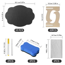 12Pcs Mini Chalkboard Signs Set, Small Blackboards with Stand Set, Wooden Memo Chalkboard with Chalk Markers,Cleaning Cloth and Eraser, Erasable Chalk Boards for Party, Wedding, Birthday