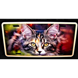 DIGIART INTERNATIONAL CAT EYES METAL CAR NOVELTY LICENSE PLATE CAT PAWS ANIMAL LOVE FRIEND AUTO TAG